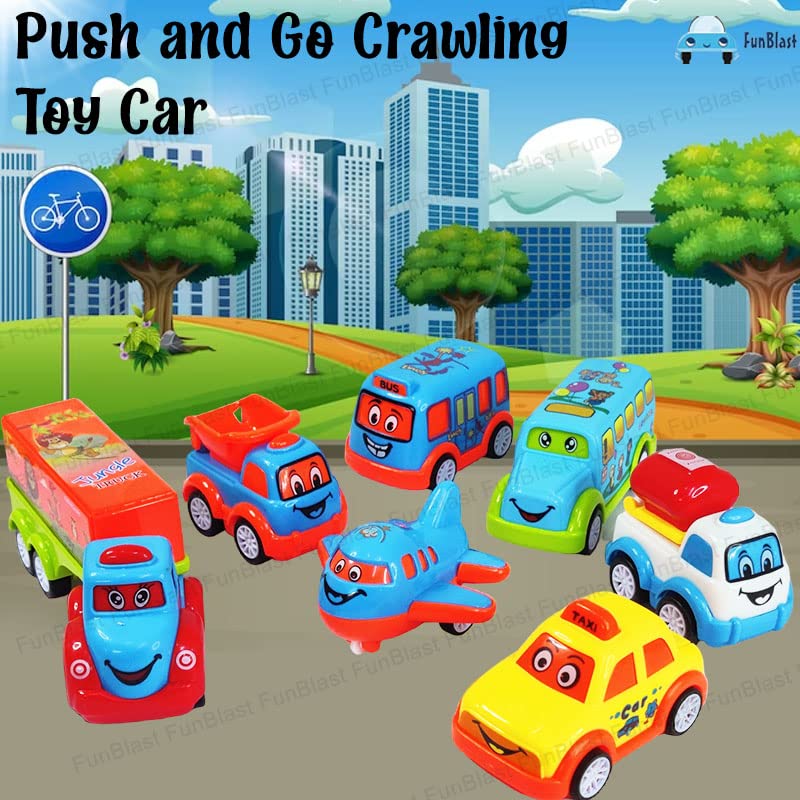 Kids Pull Back Vehicles, Push and Go Crawling Toy Car for Kids & Children (Set of 7 Pcs) - Made in India