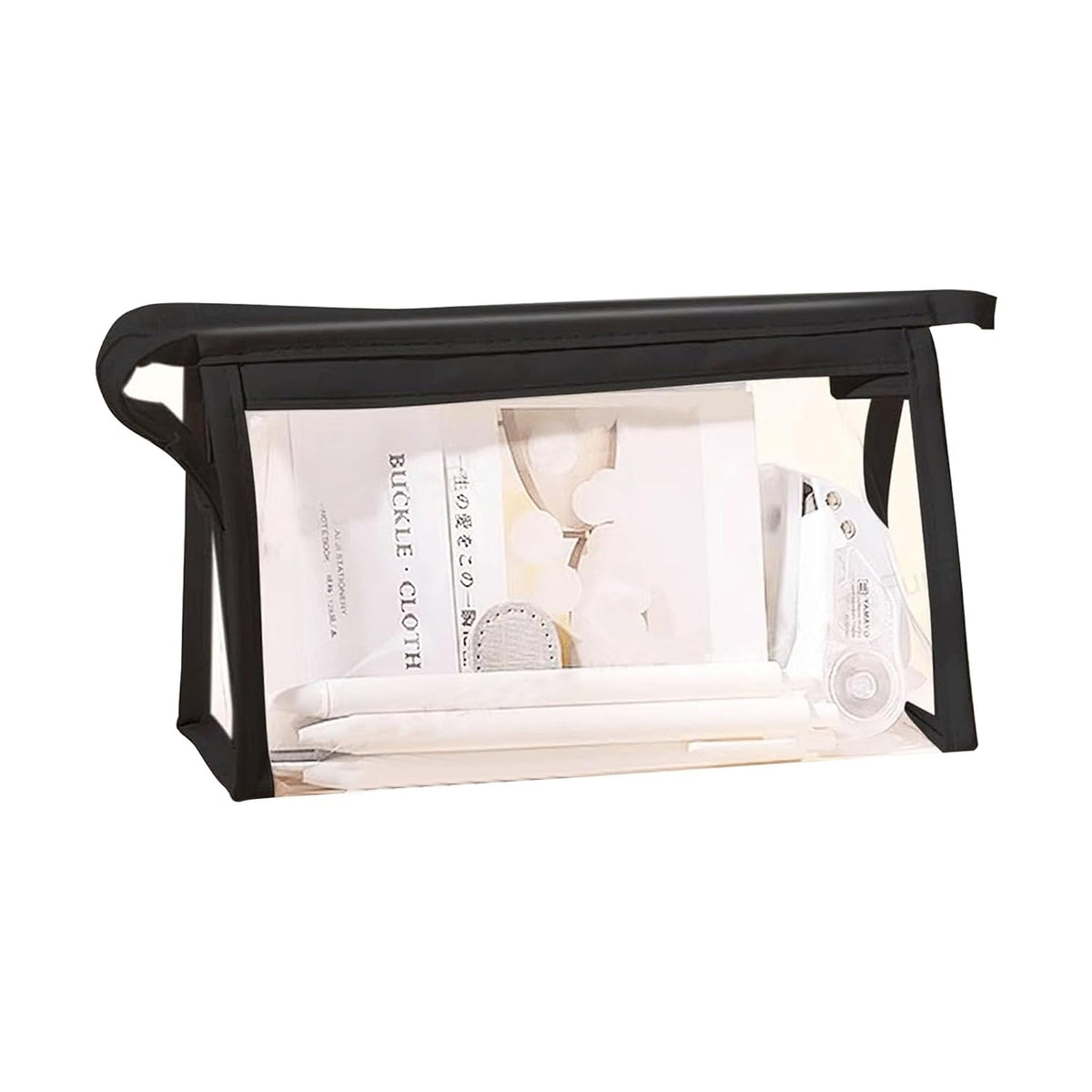Transparent Portable Makeup Pouch with Zipper Closure for Girls (Black)