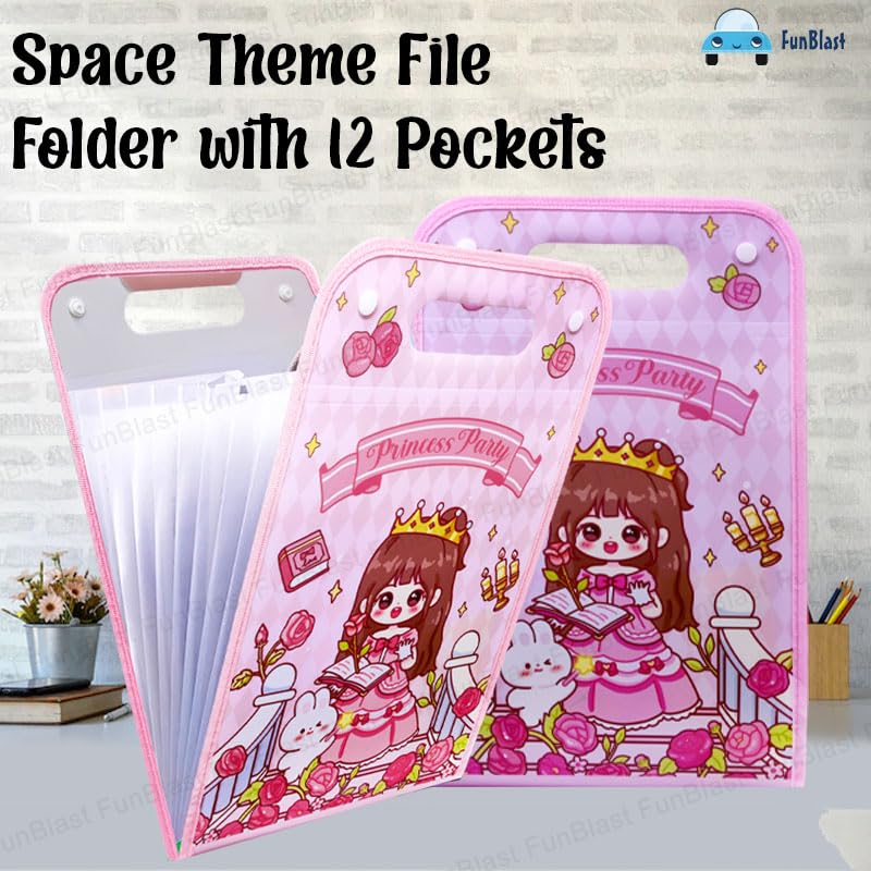 File Folder with Button Lock and Handle – Certificates Holder with 12 Pockets, Office Documents File, A4 Size Expandable Folders (Pack of 1)