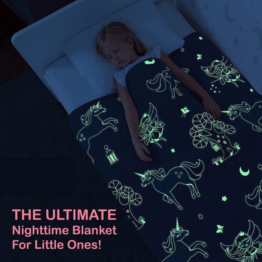 Glow in The Dark Blanket for Kids – Cartoon Print Blankets for Kids, Light Weight Soft Cozy All Weather Blankets for 1-10 Years Old Toddlers Baby Boys & Girls