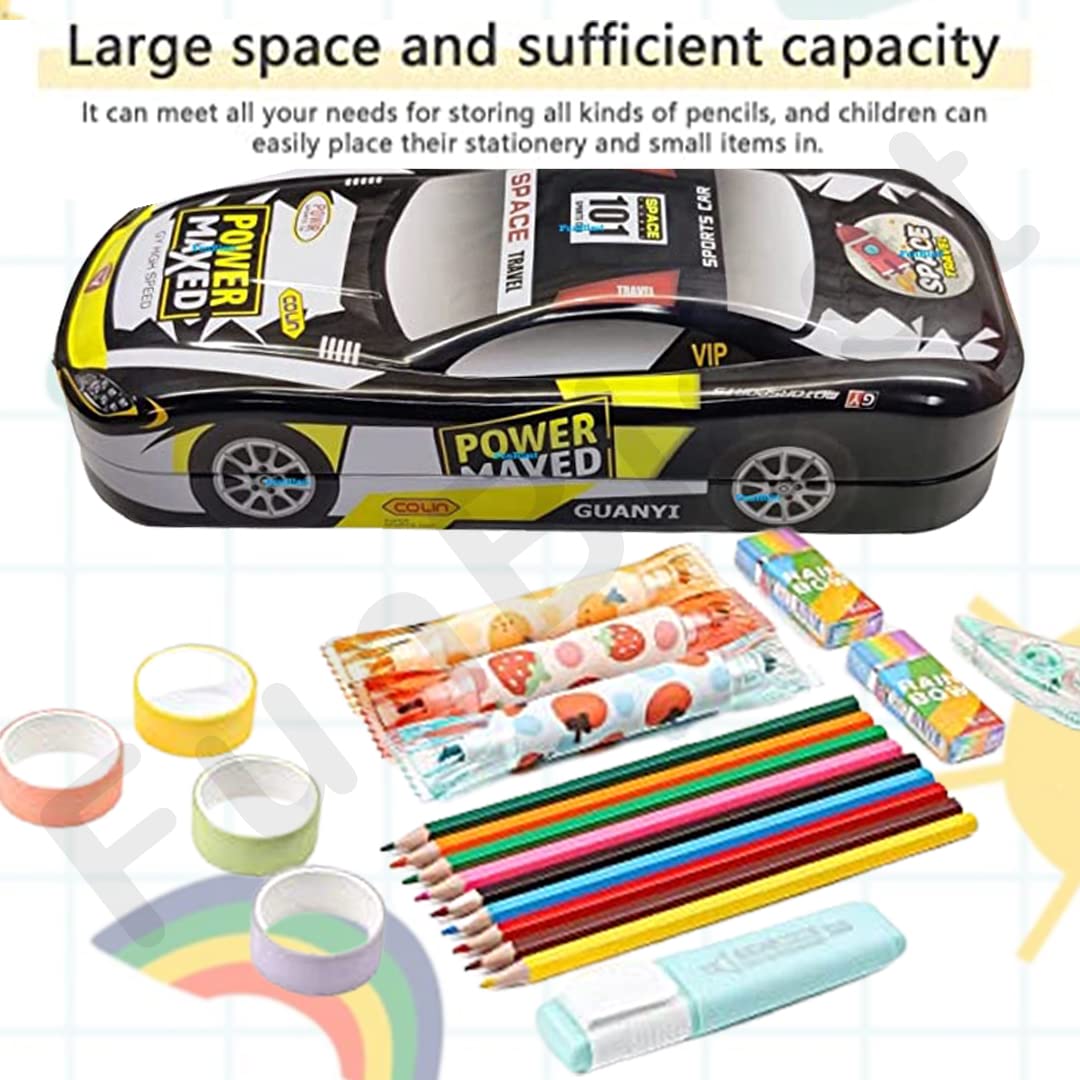 Metal Car Pencil Box for Kids – Double Layer Metal Pencil Case for Kids Boys/Pencil Case for Students School Supplies - Stationery Set Organizer