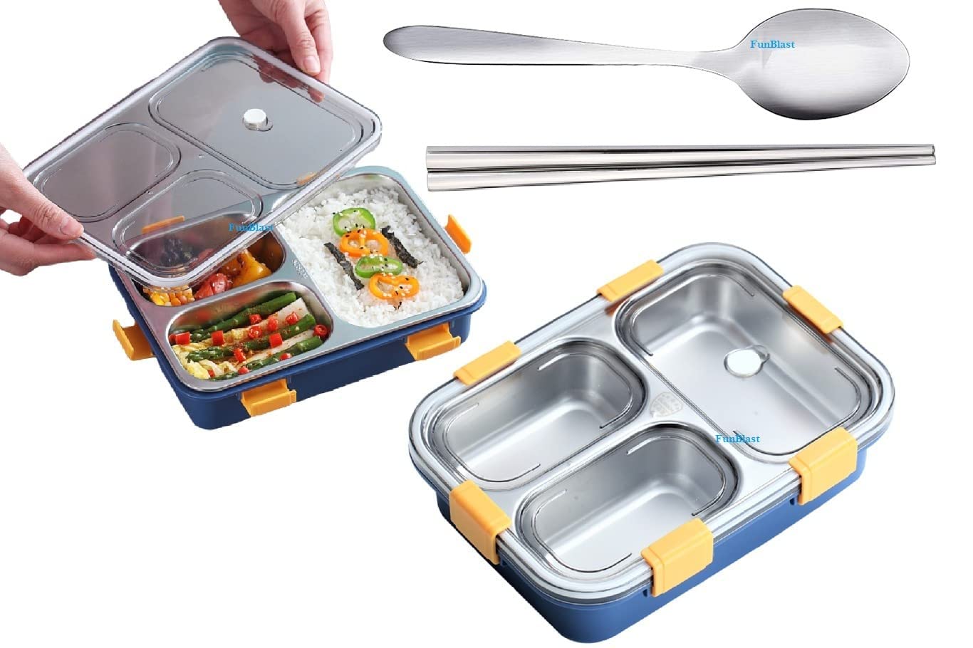 Lunch Box - Stainless Steel Lunch Box for Kids, Tiffin Box, Lunch Box with Spoon and Fork, Lunch Box for Kids, Lunch Box for Office Women and Men, Bento Lunch Box