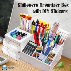 Desk Organizer Stationery Storage Stand, Pen & Pencil Holder - Table Pen Holder, Stationery Holder for School & Office, Stationery Organizer Box, Desktop organizer, Plastic