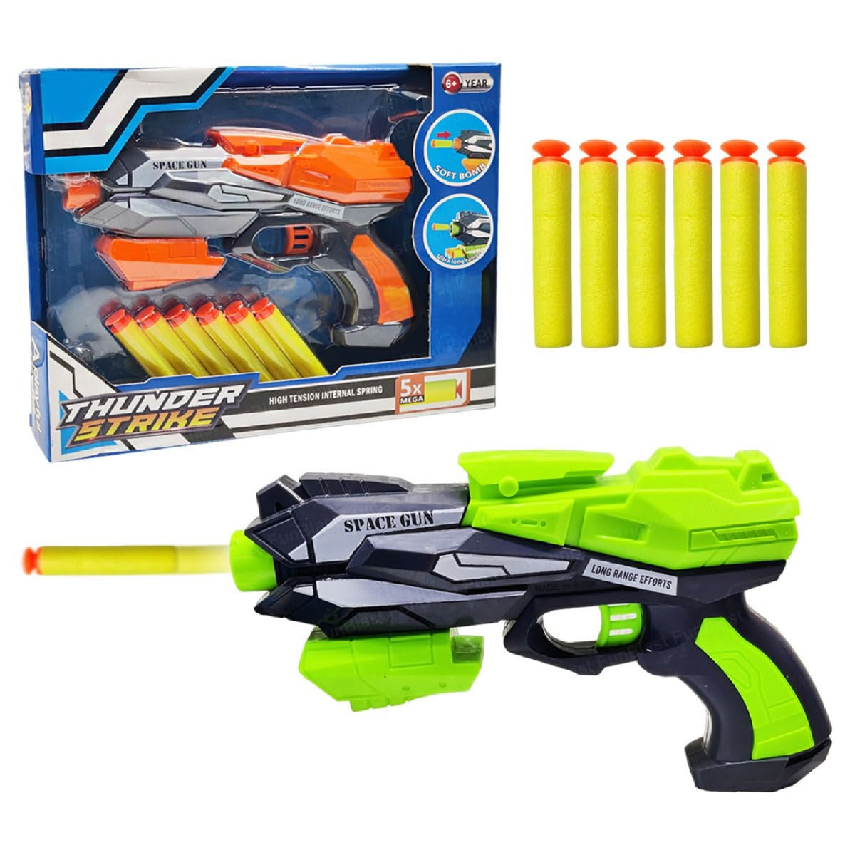 Thunder Strike Gun Toy - High Speed Manual Soft Bullet Gun with 6 Foam Bullets - Long Range Shooting Darts Gun Toy for Kids - Random Color