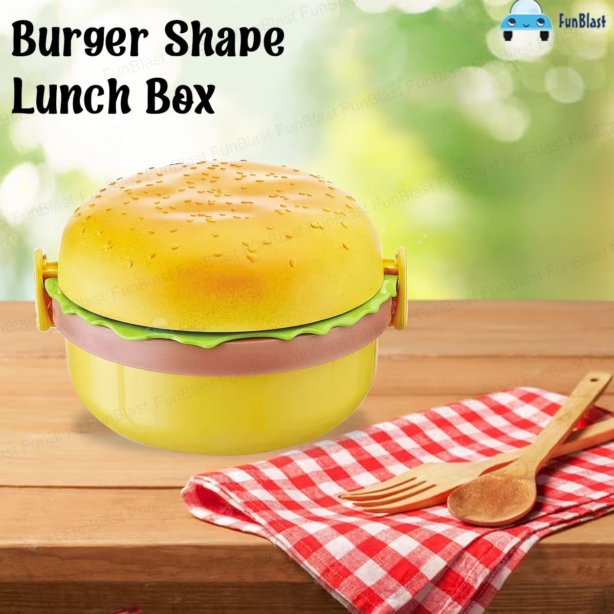 Burger Shape Lunch Box for Kids - Lunch Box for Kids, Tiffin Box, Lunch Box Leak Proof Plastic Lunch Box, Lunch Box with Compartments