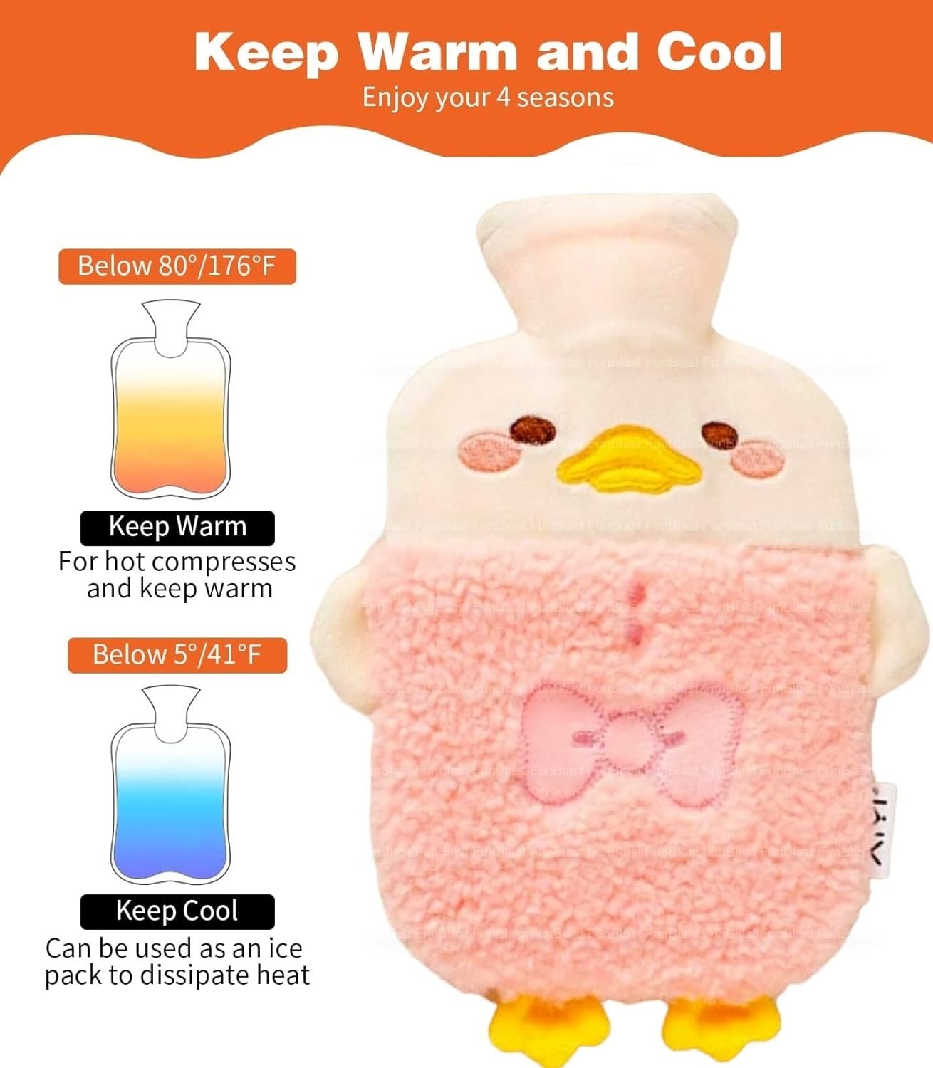 Hot Water Bag with Cute Cartoon Design Soft Cover for Pain Relief