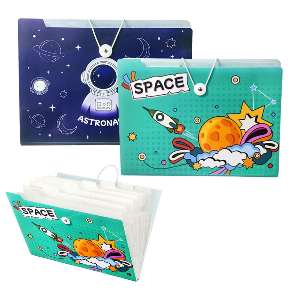 Space Theme File Folder with Elastic Band Lock – Pack of 2 Pcs Space Theme Certificates Holder with 12 Pockets (Random Colour)