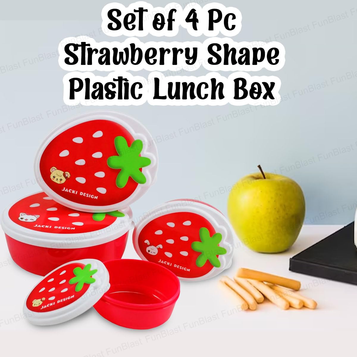 Kids Cute Strawberry Shape Lunch Box With Fork Spoon 2 Layer Food