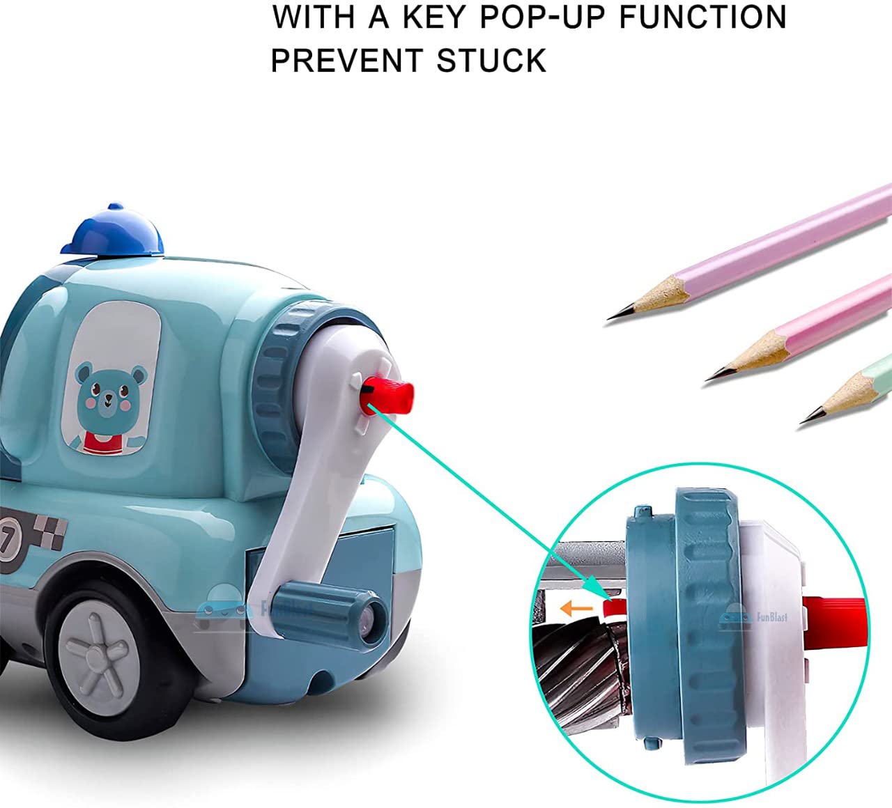 Sharpener for Kids – Toy Car Shaped Pencil Sharpener with Moving Wheels, Table Sharpener Machine