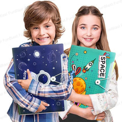 Space Theme File Folder with Elastic Band Lock – Pack of 2 Pcs Space Theme Certificates Holder with 12 Pockets (Random Colour)