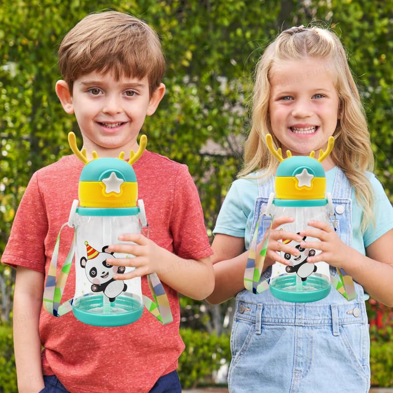 School Water Bottle for Kids - Cute Cartoon Water Bottle for kids, Sipper Bottle for Kids (600 ML) (Sea Green)