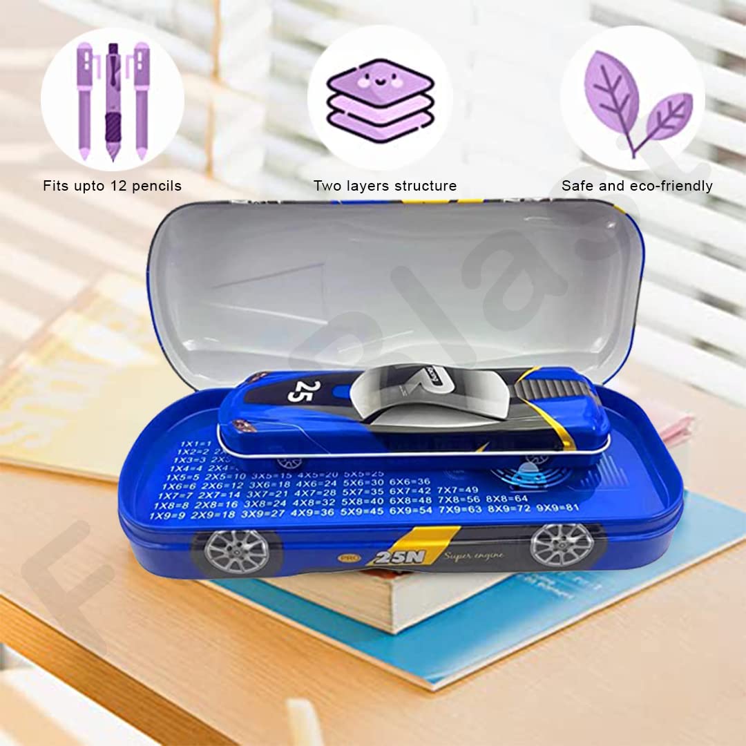 Metal Car Pencil Box/Case – Double Layer Pencil Box for Kids Boys Students School Supplies