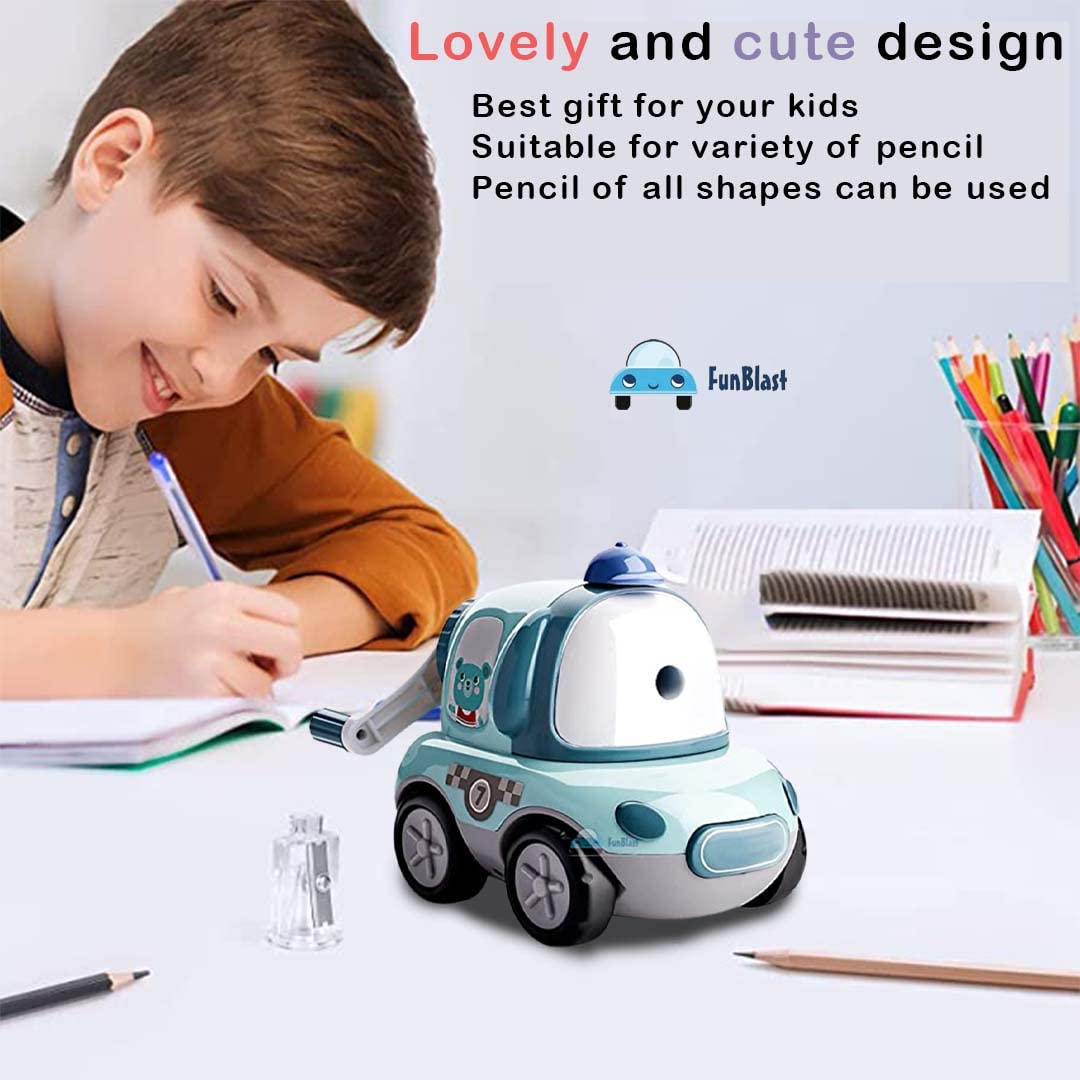 Sharpener for Kids – Toy Car Shaped Pencil Sharpener with Moving Wheels, Table Sharpener Machine