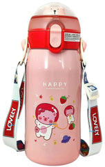 Cartoon Design Hot and Cold Water Bottle for Kids - Double Walled Vacuum Insulated Stainless Steel Bottle, Double-Wall Thermos Flask with Straw (530 Ml)