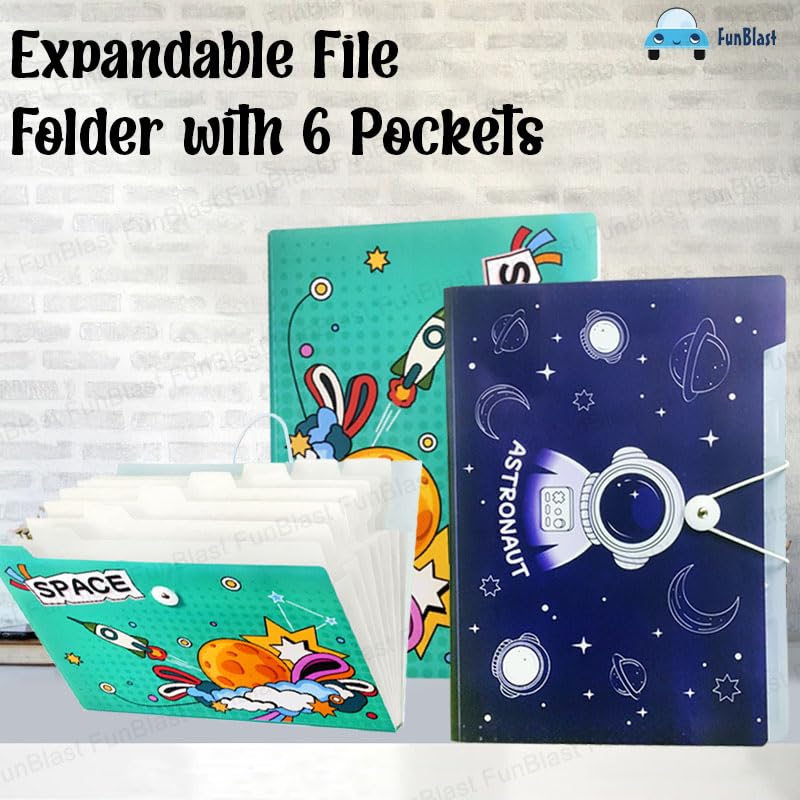 Space Theme File Folder with Elastic Band Lock – Pack of 2 Pcs Space Theme Certificates Holder with 12 Pockets (Random Colour)