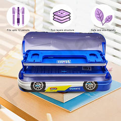 Car Pencil Box for Kids – Double Layer Metal Pencil Case for Kids Boys, Geometry Box for Students, School Stationary Organizer Box