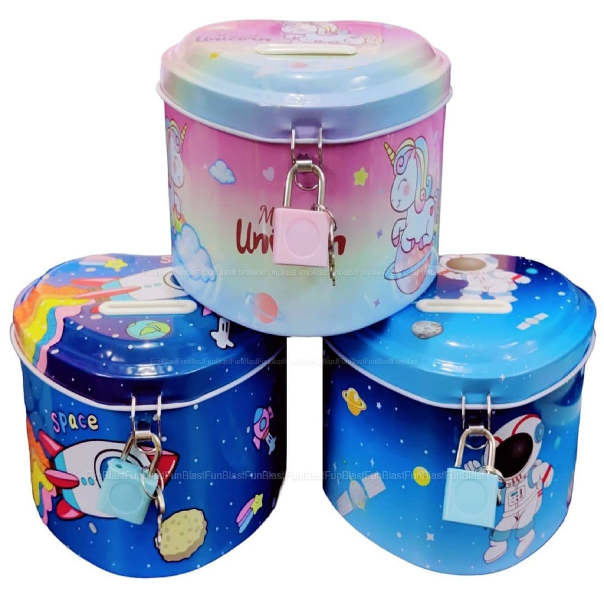 Piggy Bank for Kids – Space Money Saving Tin Coin Bank with Lock and Key – Birthday Return for Boys & Girls, Money Bank, Coin Box for Kid