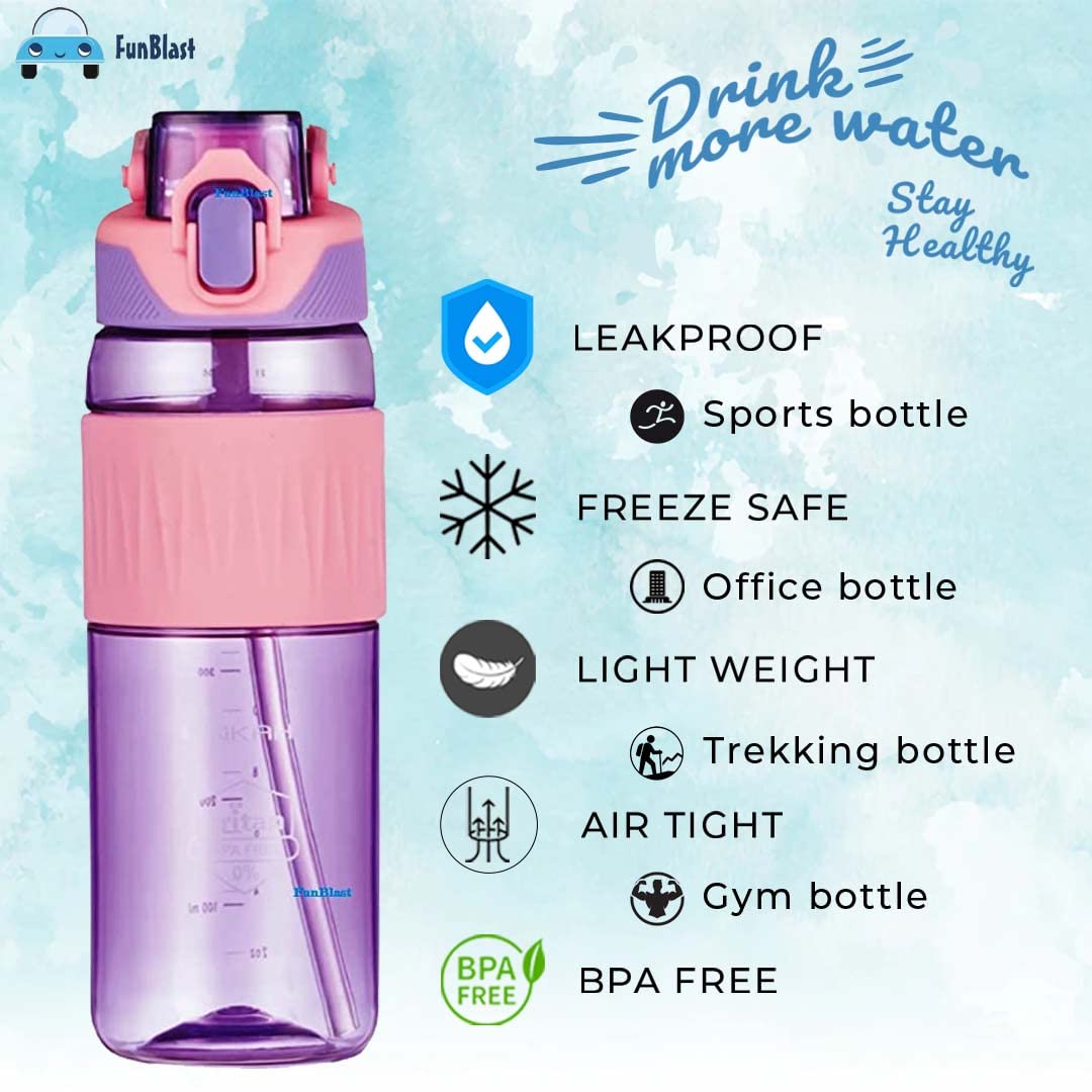 Water Bottle 1100 ML with Straw and Sipper - Tritan Unbreakable Water Bottle Leak Proof Durable BPA Free Non-Toxic Water Bottle for Home, Office, Gym, Trekking (Pack of 1)