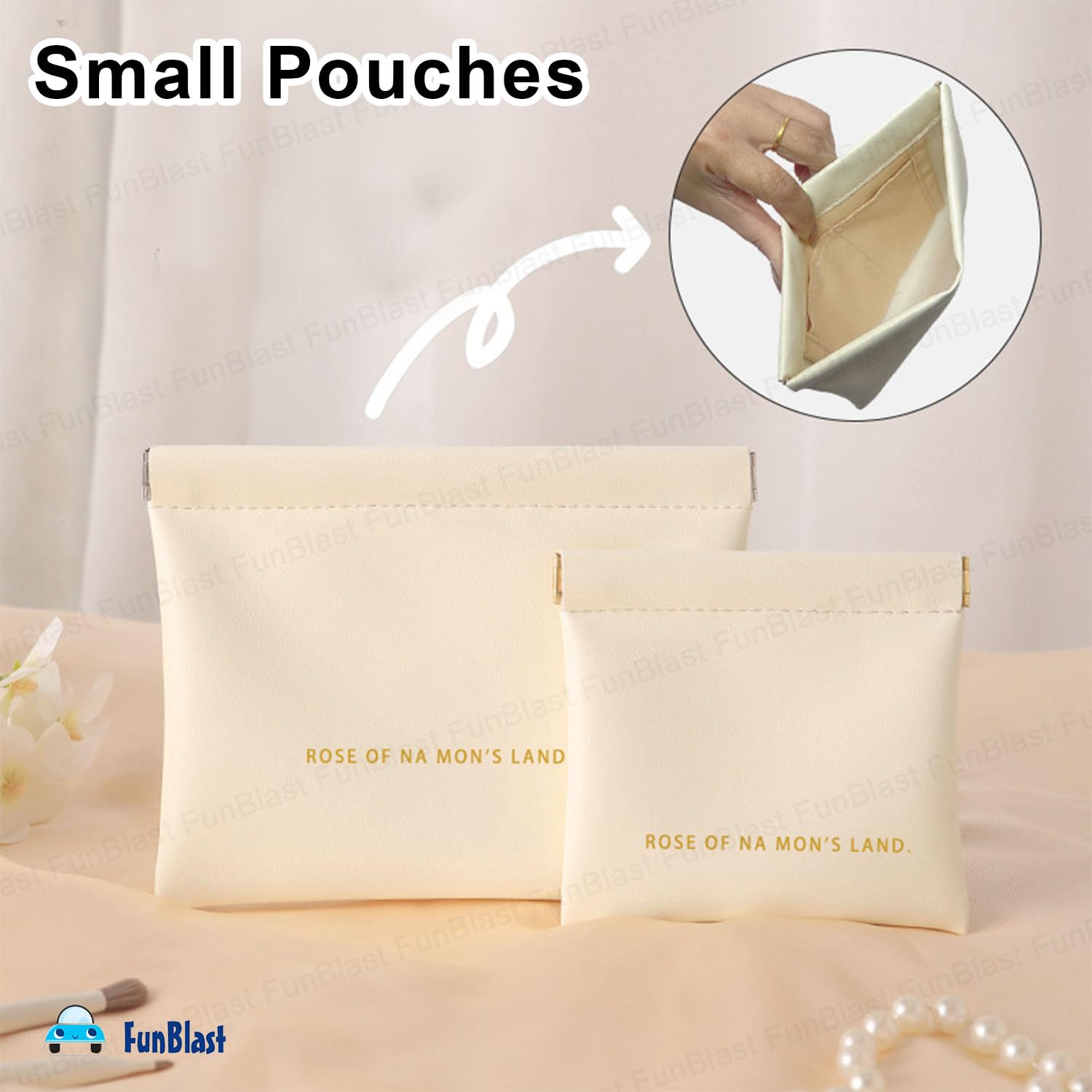 3 Pcs Mini Multipurpose Makeup Pouch for Girls & Women (Cream)