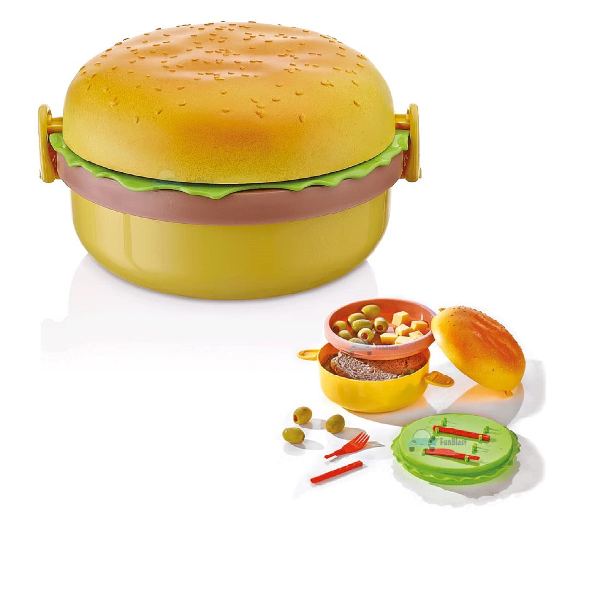 Burger Shape Lunch Box for Kids - Lunch Box for Kids, Tiffin Box, Lunch Box Leak Proof Plastic Lunch Box, Lunch Box with Compartments