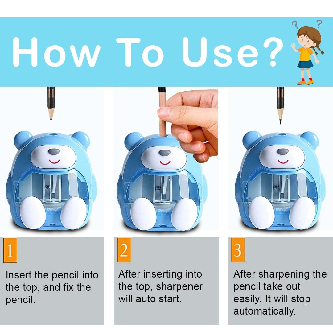 Fun Sharpener Electric Pencil Sharpener – Battery Operated Pencil Sharpener for Kids ...