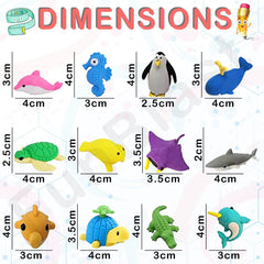 (Pack of 13 Pcs) Sea Creatures Shape Erasers Set for Kids Educational Stationary Kit for Kids