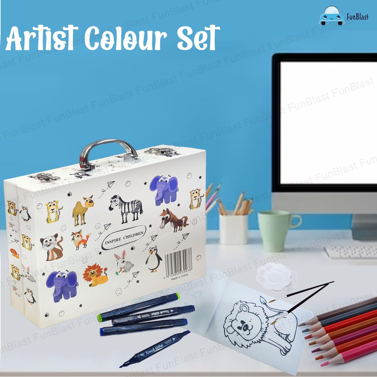 Cartoon Color Box with Multiple Coloring Kit, Twin Tip Color Markers ...