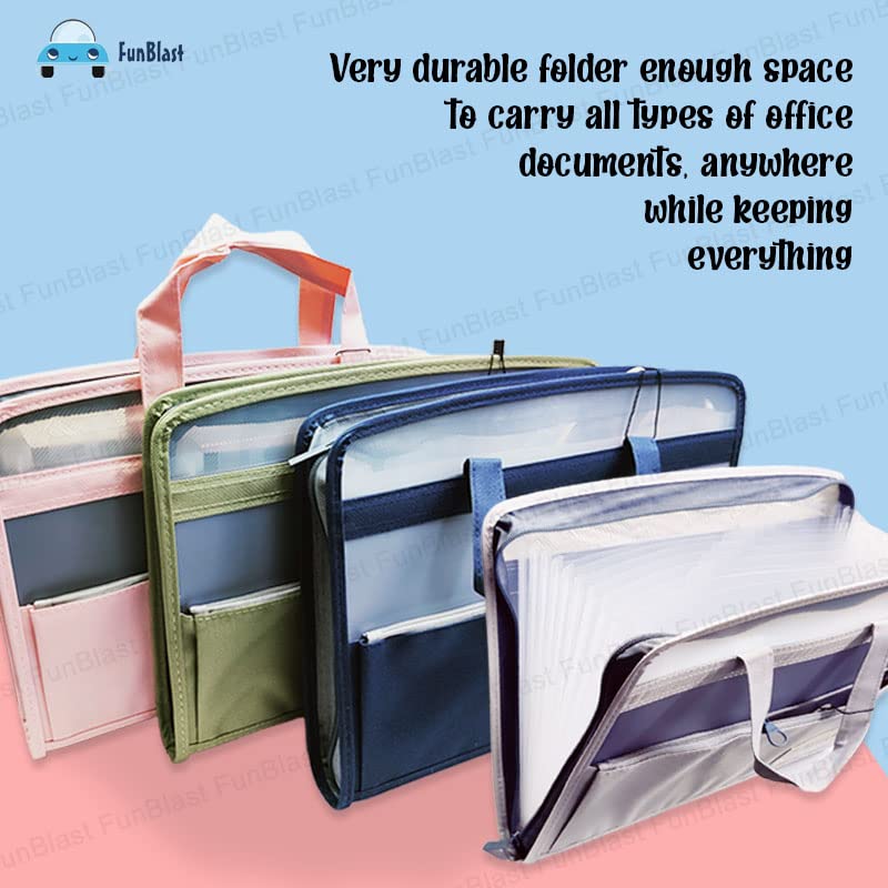 File Folder with Handle and Zipper Lock – A4 Size Folders for Documents, Documents File, Office Documents Certificates Holder with 12 Pockets (Blue)