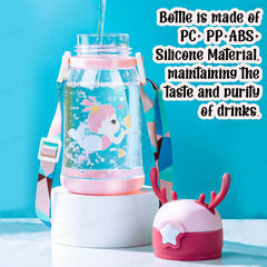 School Water Bottle for Kids - Cute Cartoon Water Bottle for kids, Sipper Bottle for Kids (600 ML) (Pink)