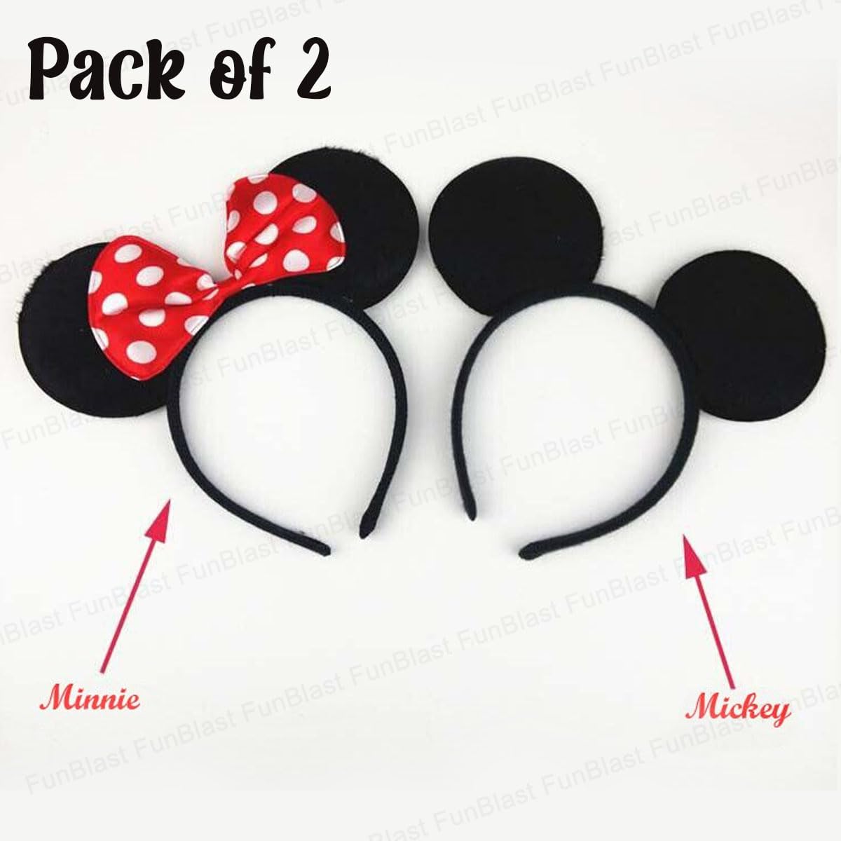 Girl's Mickey/Minnie Ears Headband (Assorted Colour) - Pack of 2