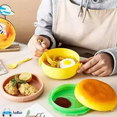 Burger Shape Lunch Box for Kids - Lunch Box for Kids, Tiffin Box, Lunch Box Leak Proof Plastic Lunch Box, Lunch Box with Compartments