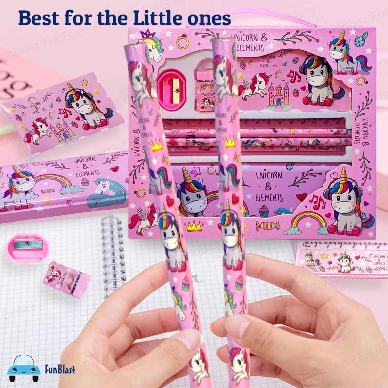 Unicorn Stationery Set for Girls - Pencil Pen Book Eraser Sharpener, K