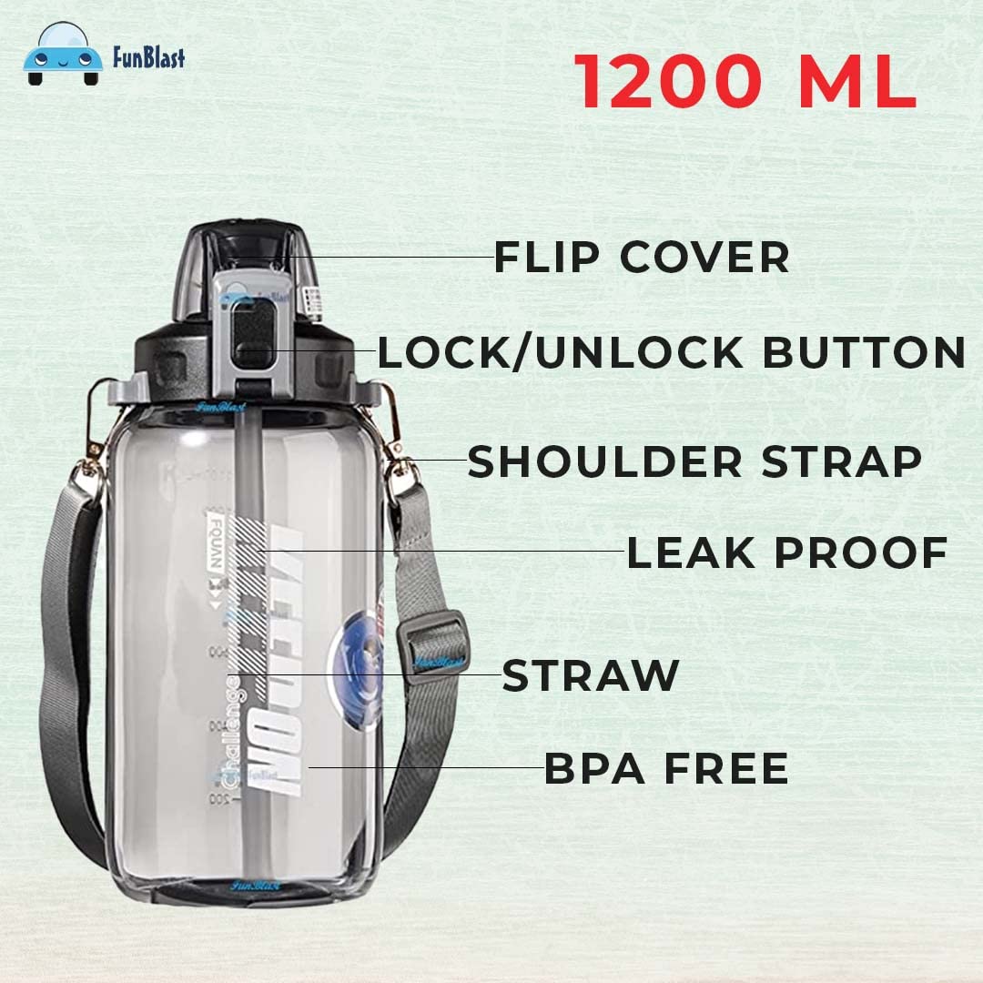 Gallon Water Bottle, Sports water Bottle-1200 ML, Water Bottle for Gym, Gym water bottle,Sports Water Bottle - Leak-Proof with Sipper & Handle for Home, Office, Gym, Trekking