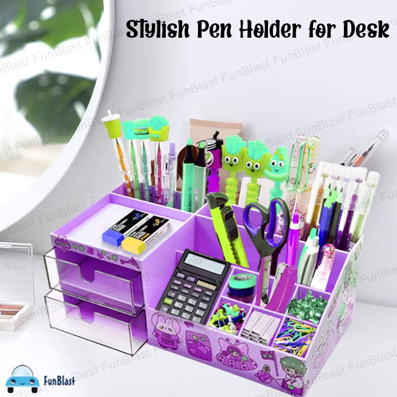 Desk Storage Organizer - Table Pen Holder, Stylish, Stationery Organizer Box with DIY Stickers, Pen Holder for Office, Desktop organizer (acrylonitrile butadiene styrene, PP)