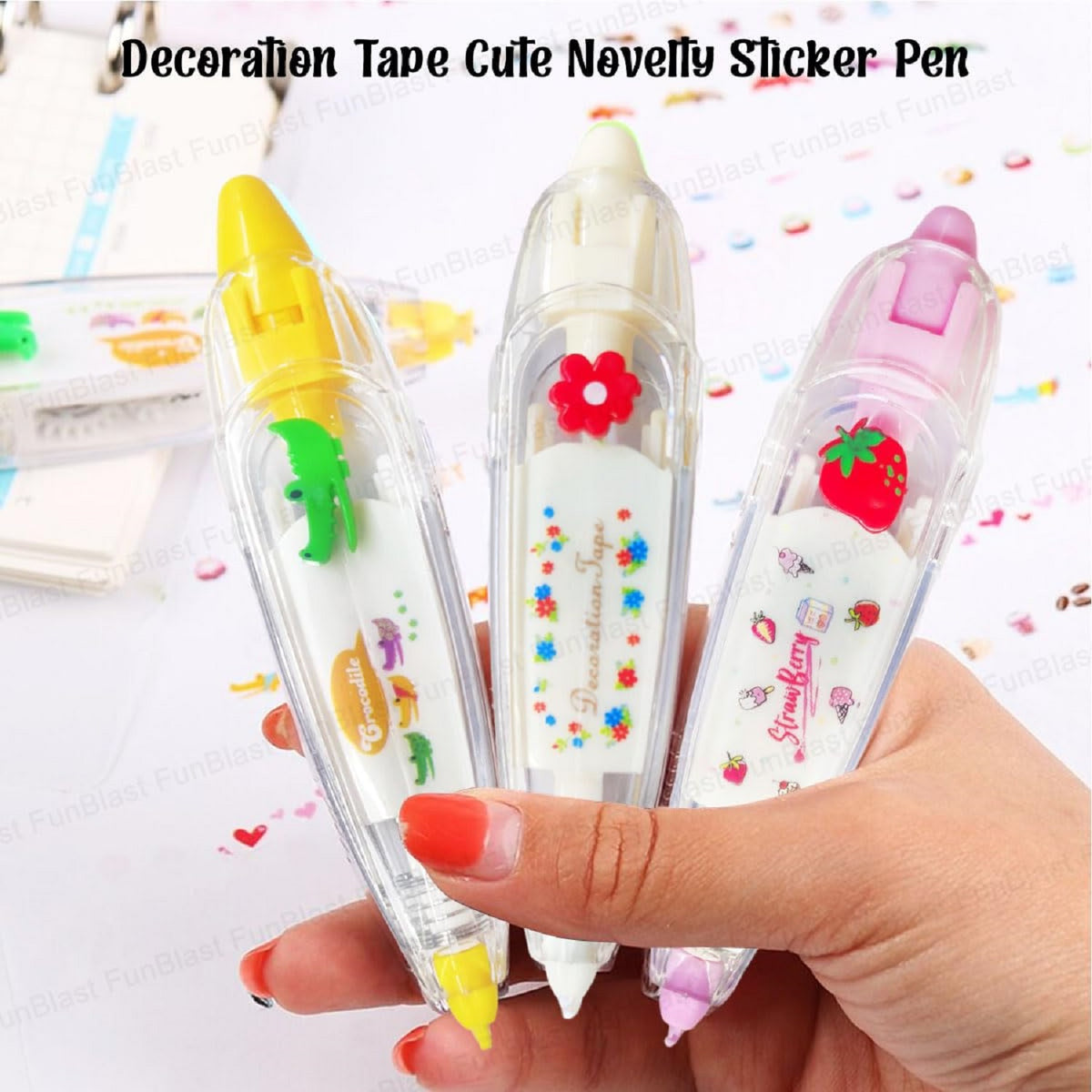 Decoration Tape Cute Novelty Sticker Pen Machine Decorative Correction Tape for Scrapbooking Diary Planner Journal DIY Crafts Stationery Masking Tape (4 Meter X 6 MM) (Random Design)