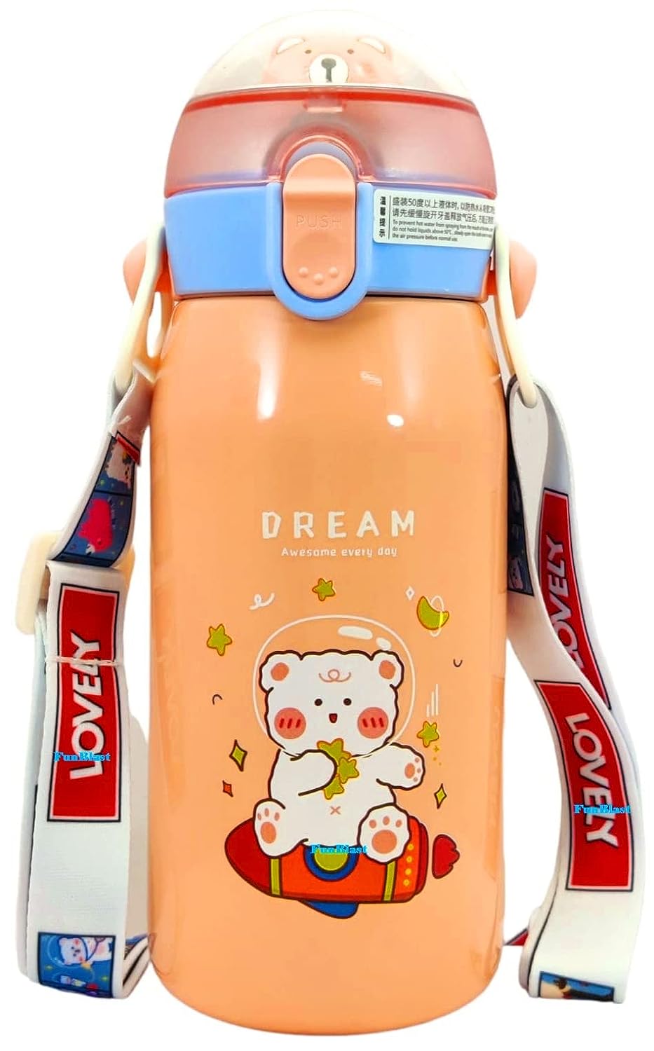 Cartoon Design Hot and Cold Water Bottle for Kids - Double Walled Vacuum Insulated Stainless Steel Bottle, Double-Wall Thermos Flask with Straw (530 Ml)