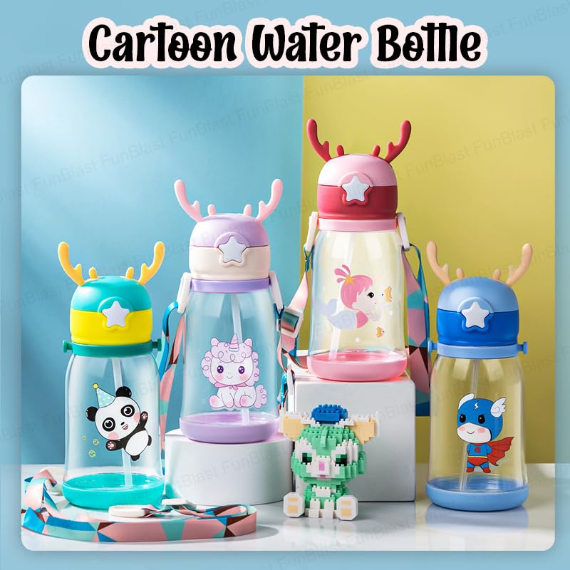 School Water Bottle for Kids - Cute Cartoon Water Bottle for kids, Sipper Bottle for Kids (600 ML) (Purple)