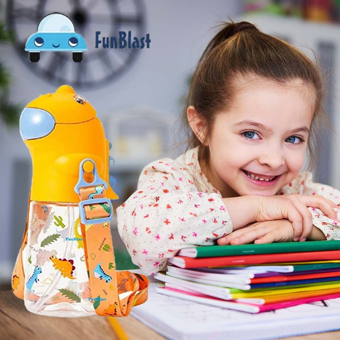 Dinosaur Water Bottle for Kids – Cartoon Design Anti-Leak Tritan Water Bottle for Kids, Water Bottle with Sipper, School Water Bottle for Kids – 560 ML