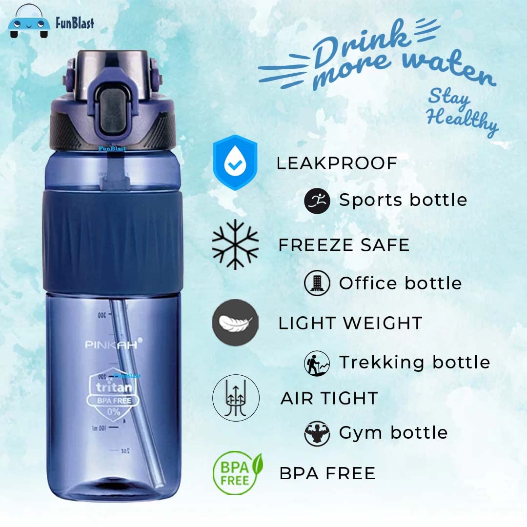 Water Bottle 1100 ML with Straw and Sipper - Tritan Unbreakable Water Bottle Leak Proof Durable BPA Free Non-Toxic Water Bottle for Home, Office, Gym, Trekking (Pack of 1)