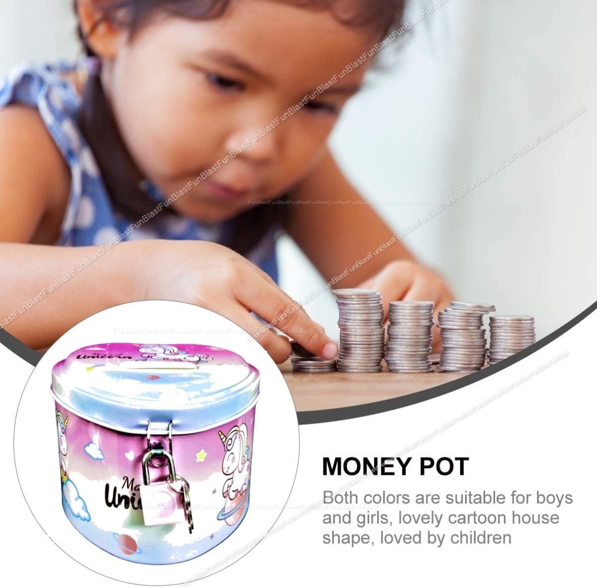 Piggy Bank for Kids – Space Money Saving Tin Coin Bank with Lock and Key – Birthday Return for Boys & Girls, Money Bank, Coin Box for Kid