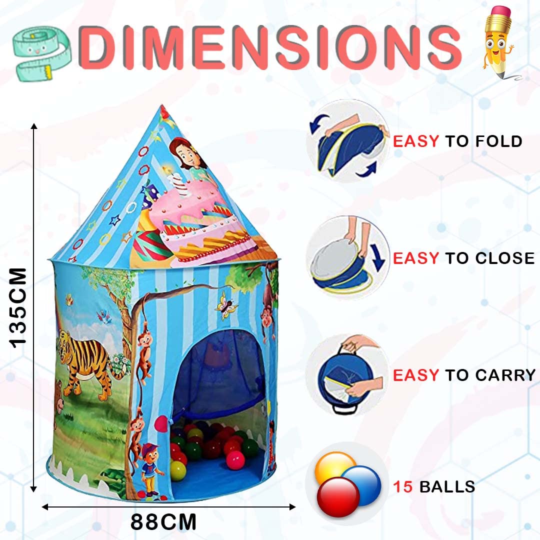 Portable and Foldable Hexagon Polyester Tent House for Kids – Jungle Castle Playhouse Ball Pool Tent with 15 Balls for Children Indoor and Outdoor Play Tent for 3+ Years Kids