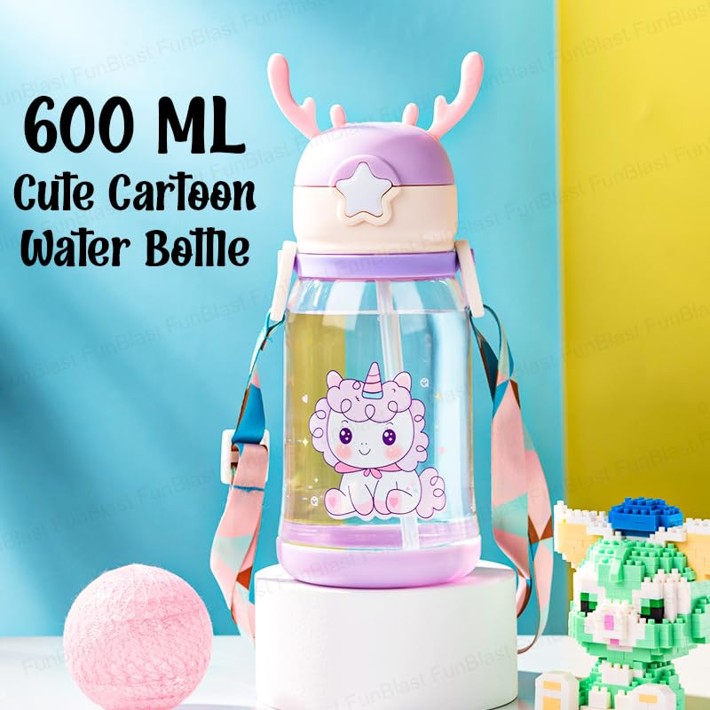 School Water Bottle for Kids - Cute Cartoon Water Bottle for kids, Sipper Bottle for Kids (600 ML) (Purple)