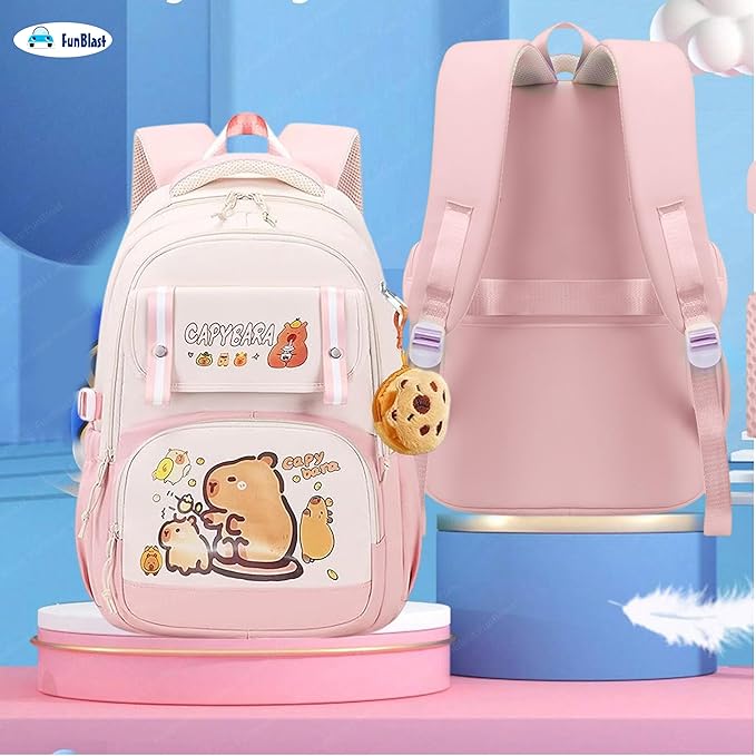 Capybara Print School Bags for Girls, Kids - Large Capacity Backpack for School, Travel, Picnic, Camping Kids 5-12 Years Old (45 X 30 X 20 Cm)
