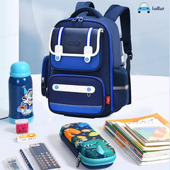School Backpack for Boys and Girls - Ultralight, wide Shoulder Strap and Stylish Waterproof School, Travel, Picnic Bags for Children with Multiple Pockets (Blue-White)