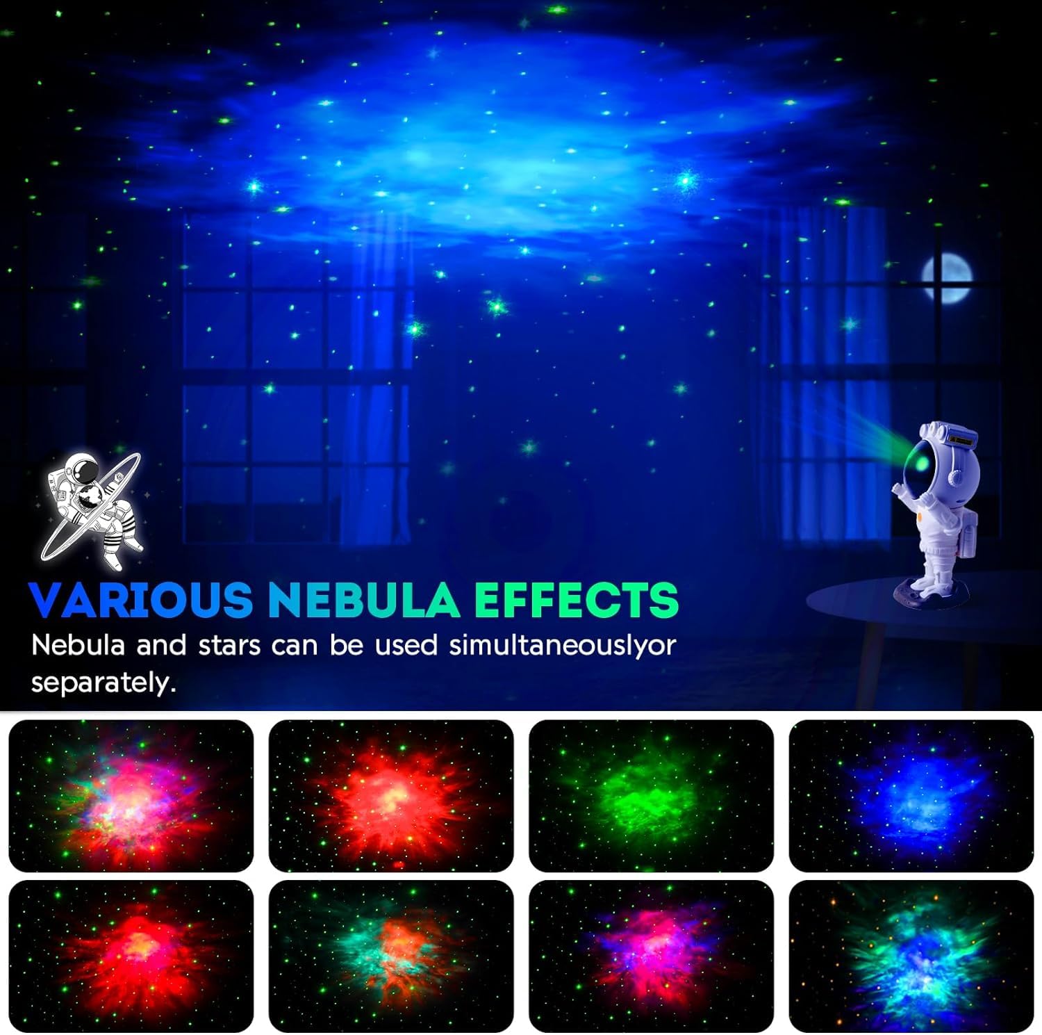 Projector Lamp – Astronaut Galaxy Projector, Remote Control LED Night Lamp for Bedroom, Nebula Galaxy Projector, 360° Rotating Brightness Adjustable Projection Lamp