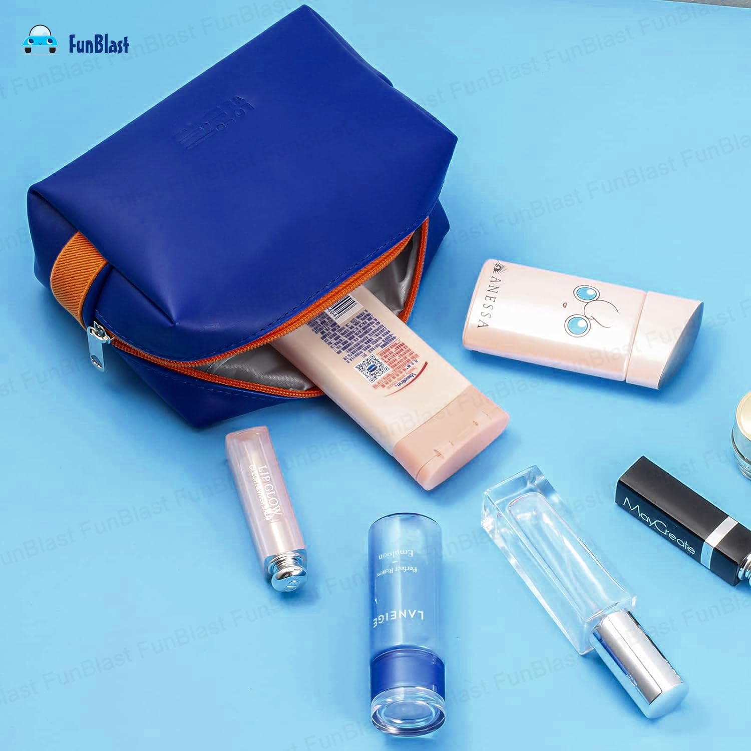 Multipurpose Cosmetic Pouch with Zipper Lock for Girls & Women (Blue)