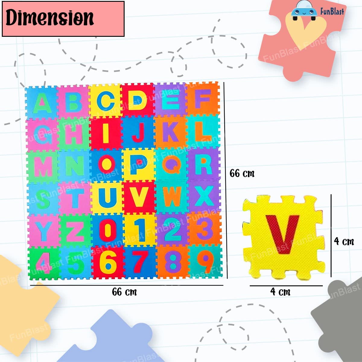 36 Pcs Big Size Eva Puzzle Foam Mat for Kids, Interlocking Learning Alphabet and Number Mat for Kids - Multicolor (15 X 15 CM)
