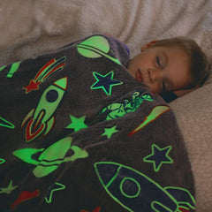 Glow in The Dark Blanket for Kids – Cartoon Print Blankets for Kids, Light Weight Soft Cozy All Weather Blankets for 1-10 Years Old Toddlers Baby Boys & Girls