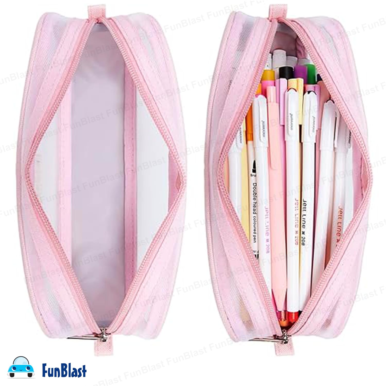 Transparent Pencil Pouch with Zipper Closure for Students (Pink)
