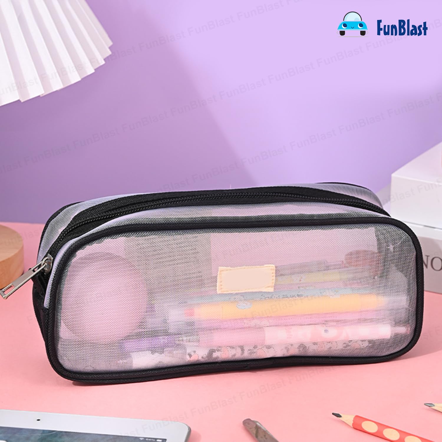 Transparent Pencil Pouch with Zipper Closure for Students (Black)